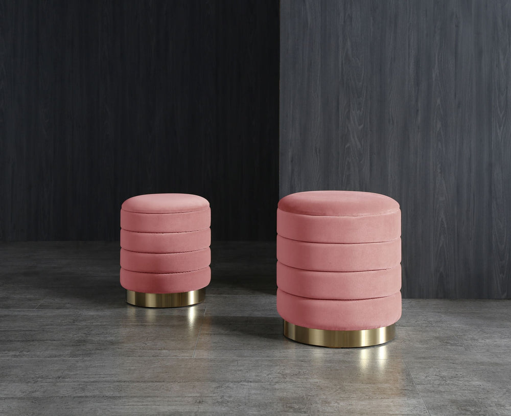 Padded round storage stool set of 2 blush