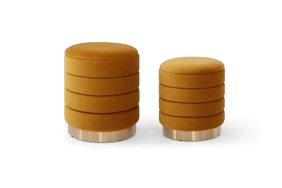 Padded round storage stool set of 2 mustard