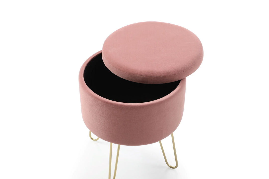 Small round storage stool with metal legs blush