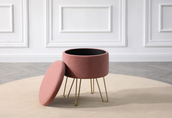 Small round storage stool with metal legs blush