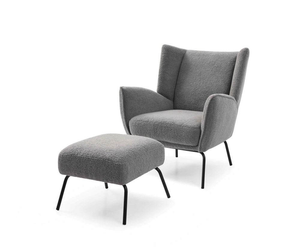 Zane accent chair & footstool grey